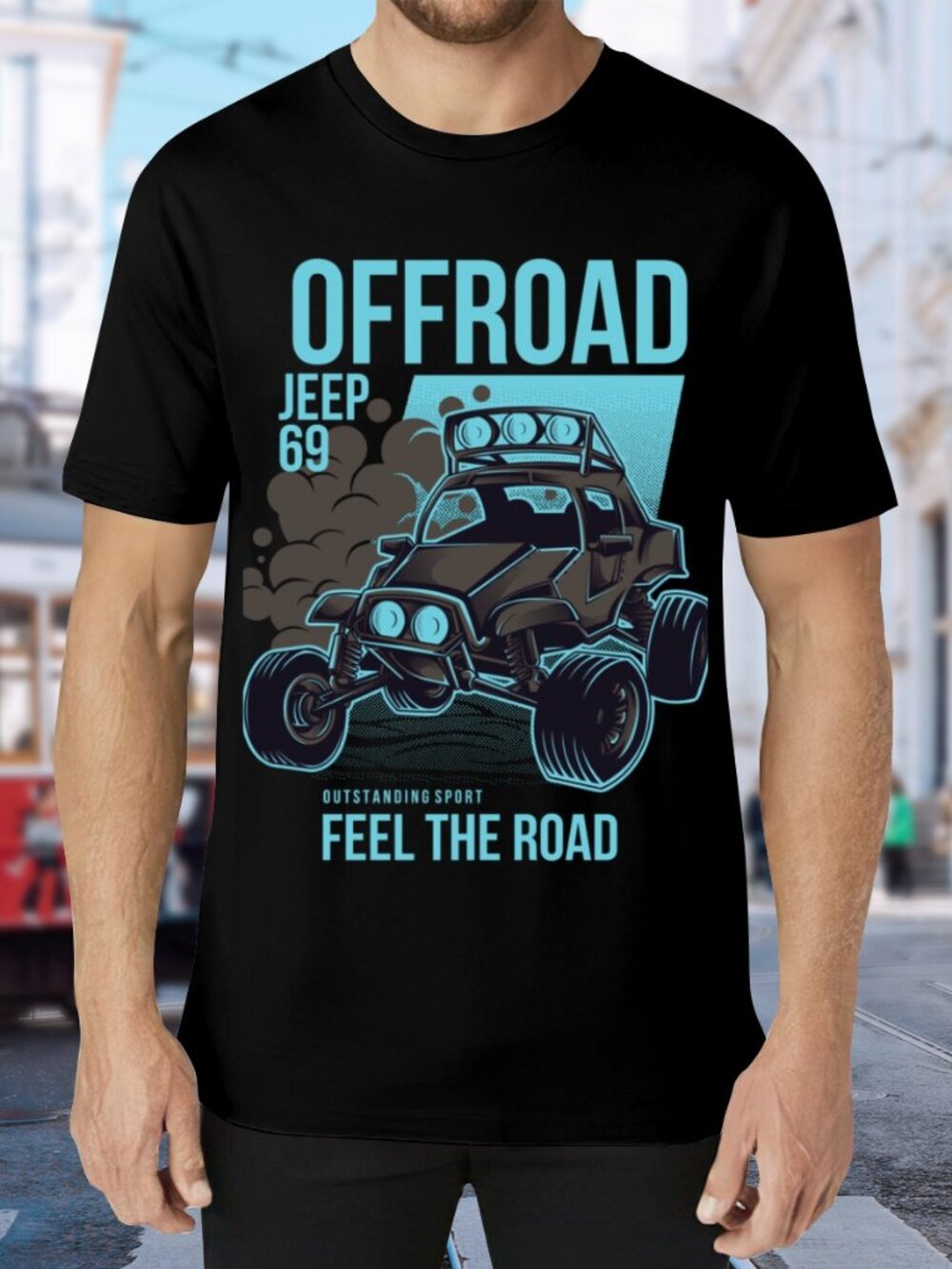 Offroad Jeep 'Feel The Road' Short Sleeve Tee - Black/Teal
